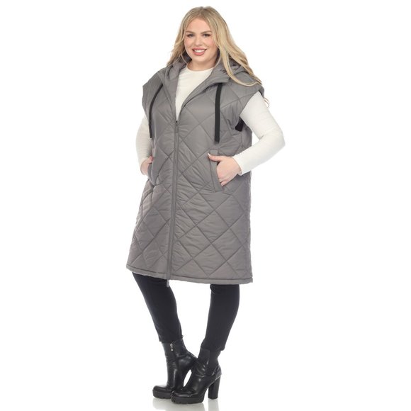 Plus Size Diamond Quilted Hooded Puffer Vest - Picture 2 of 5